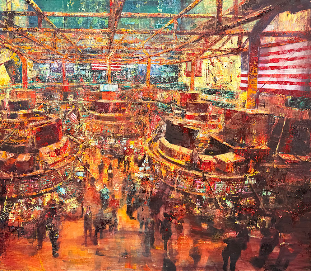 Stock exchange – 150x170cm – 2026 – Olio su tela Stock exchange - 150x170cm - 2026 - Olio su tela